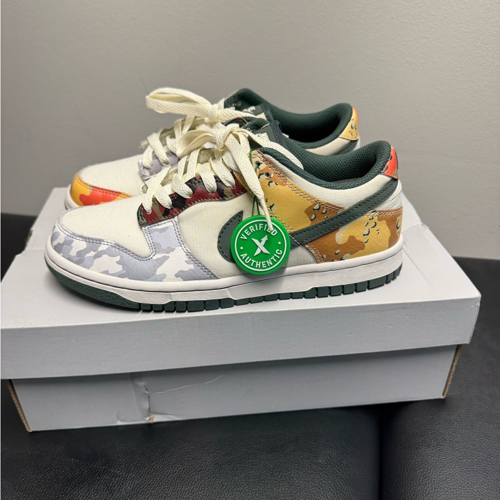 Nike Dunk Low Multi Camo Patchwork Sail Green Youth 5.5Y